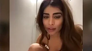 French Arab camgirl squirting in a public bathroom stall