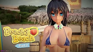Peachy Seashore Pt 2, 3D Hentai Bikini Maid, Hibiki, gets fucked in the mouth, between big tits and tight pussy!