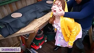 'Please don't tell my Parents' - Squirting Slut Gets Caught in Shed and Ass Fucked - Shannon Heels